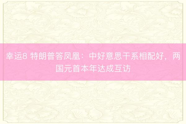 幸運(yùn)8 特朗普答鳳凰：中好意思干系相配好，兩國(guó)元首本年達(dá)成互訪(fǎng)